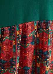 Loose o neck quilting dresses Catwalk blackish green patchwork print Dresses - SooLinen