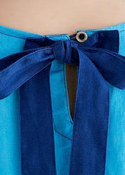 Loose o neck sleevless cotton linen quilting clothes Catwalk blue Dresses summer - SooLinen