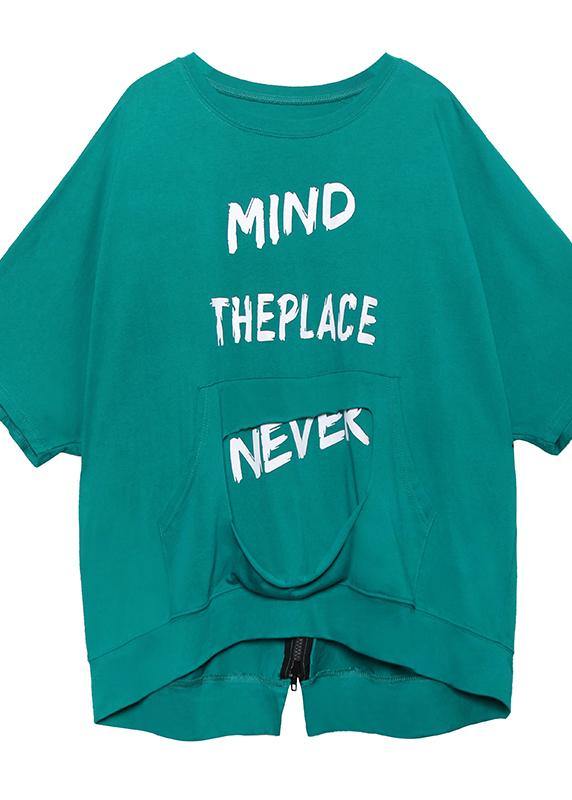 Loose o neck zippered cotton Tops blue green blouse - SooLinen