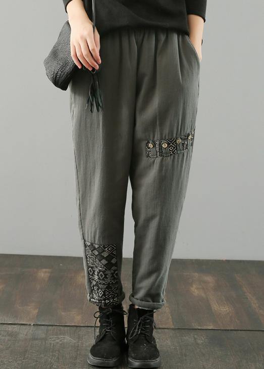 Loose pant plus size army green design elastic waist patchwork wild pants - SooLinen