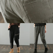 Loose pant plus size army green design elastic waist patchwork wild pants - SooLinen
