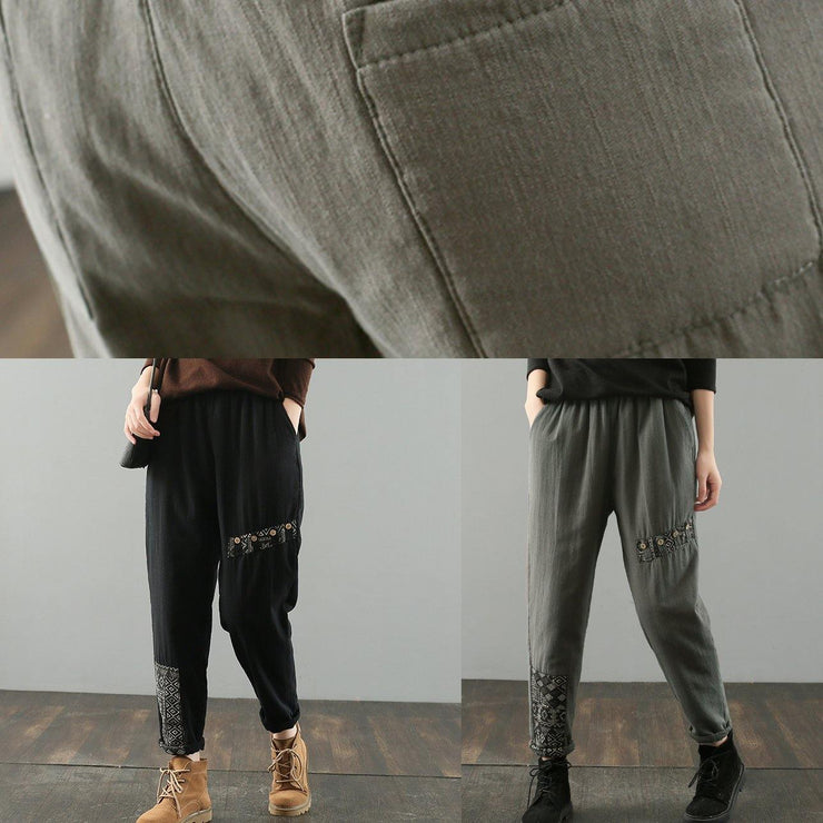 Loose pant plus size army green design elastic waist patchwork wild pants - SooLinen