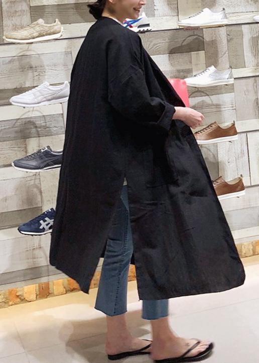 Loose pockets side open fine Coats Women black box women cardigan - SooLinen
