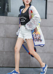 Loose prints blended sunscreen tops women Wardrobes white hooded top summer - SooLinen