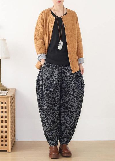 Loose spring Jacquard pant unique black harem pants - SooLinen