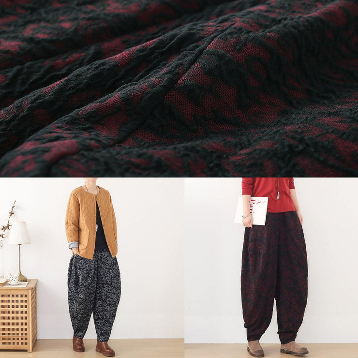 Loose spring Jacquard pant unique black harem pants - SooLinen