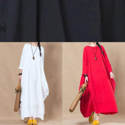 Loose white cotton linen dress o neck asymmetric A Line spring Dresses - SooLinen