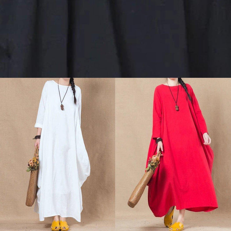 Loose white cotton linen dress o neck asymmetric A Line spring Dresses - SooLinen