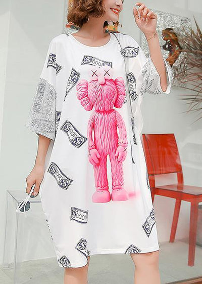 Loose white prints cotton clothes short sleeve Traveling summer Dresses - SooLinen