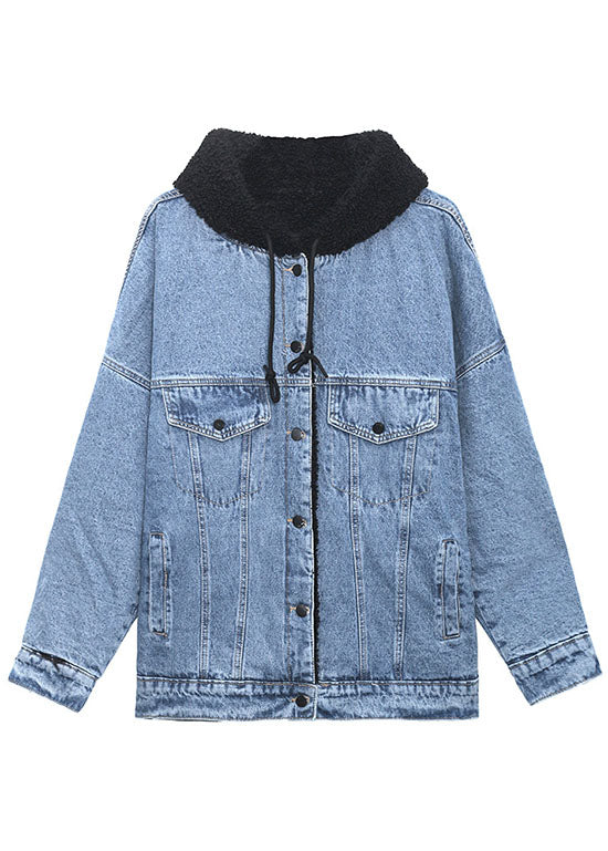 Luxus-Denim-Blau-Taschen-Patchwork-dicke Winterjacke