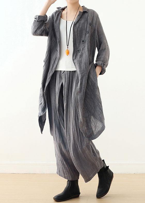 Luxury Gray Button Linenlow High Design Spring Jacket - SooLinen