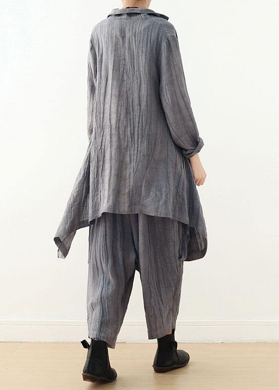 Luxury Gray Button Linenlow High Design Spring Jacket - SooLinen