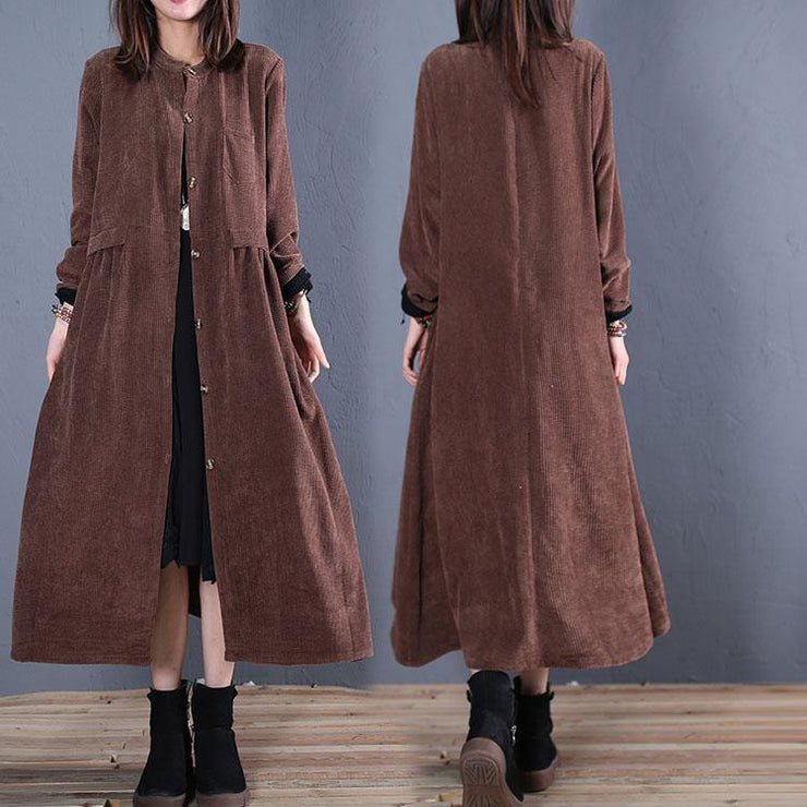 Luxury Loose fitting Coats fall coats chocolate o neck pockets outwear - SooLinen