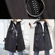 Luxury gray Coats Women plus size Coats sleeveless hooded zippered outwear - SooLinen