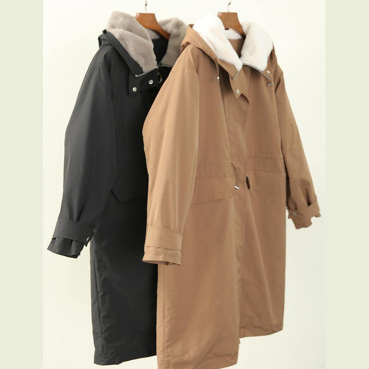 Luxury khaki casual outfit plus size clothing down jacket hooded zippered winter outwear - SooLinen