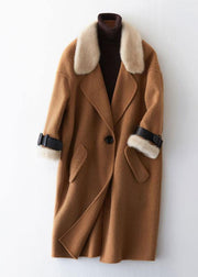 Luxury plus size clothing winter jackets fur collar outwear khaki big pockets Wool jackets - SooLinen