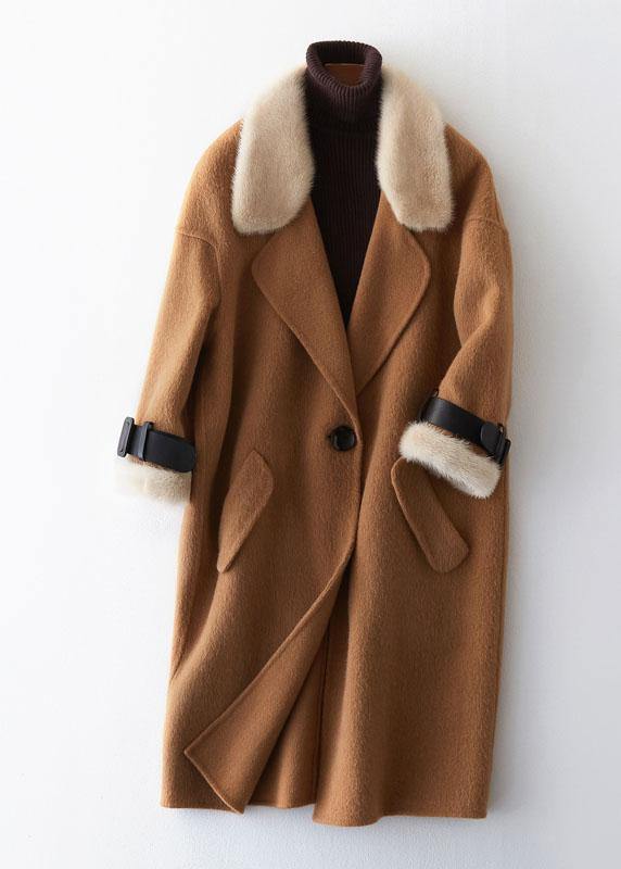 Luxury plus size clothing winter jackets fur collar outwear khaki big pockets Wool jackets - SooLinen