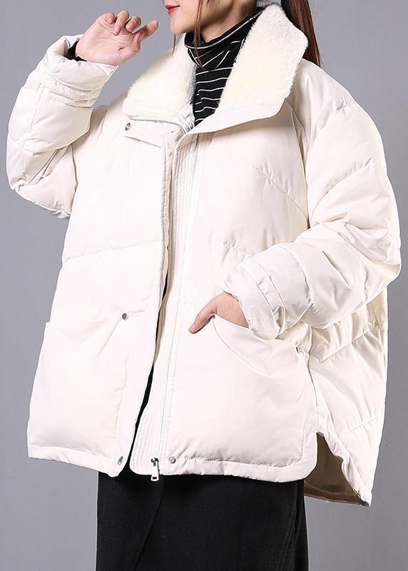 Luxury plus size lapel winter outwear beige pockets zippered women parka - SooLinen