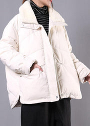 Luxury plus size lapel winter outwear beige pockets zippered women parka - SooLinen