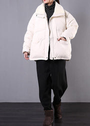 Luxury plus size lapel winter outwear beige pockets zippered women parka - SooLinen