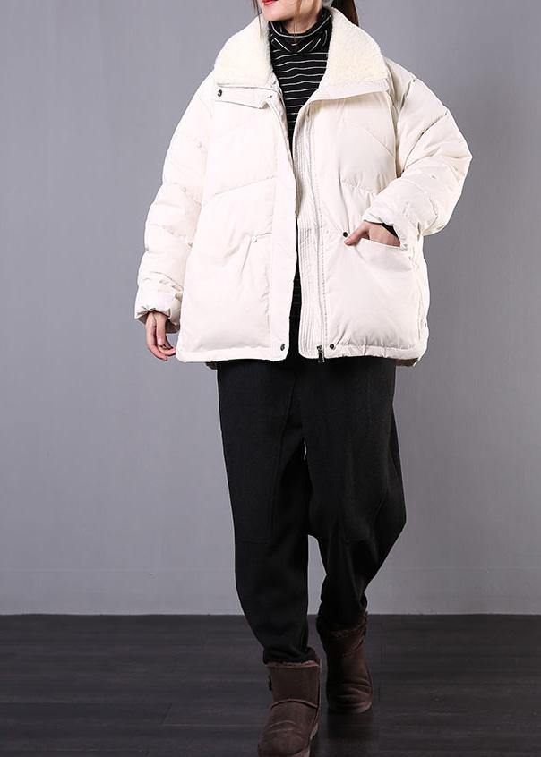 Luxury plus size lapel winter outwear beige pockets zippered women parka - SooLinen