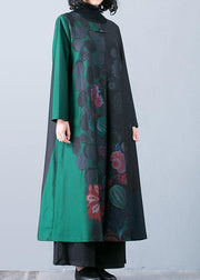 Luxury plus size maxi coat fall trench coats green prints o neck overcoat - SooLinen