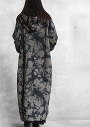 Luxury plus size snow coats black print hooded Button Down women parka - SooLinen