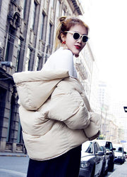 Luxury plus size womens parka overcoat beige hooded thick duck down coat - SooLinen