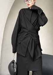 Modern Black Button Cotton Long sleeve Spring Top - SooLinen