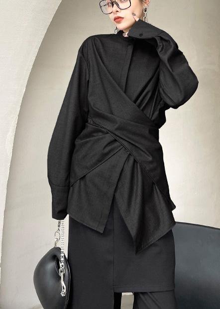 Modern Black Button Cotton Long sleeve Spring Top - SooLinen