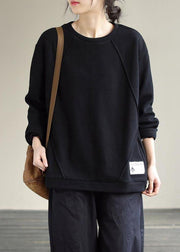 Modern Black Clothes O Neck Patchwork Silhouette Spring Blouses - SooLinen