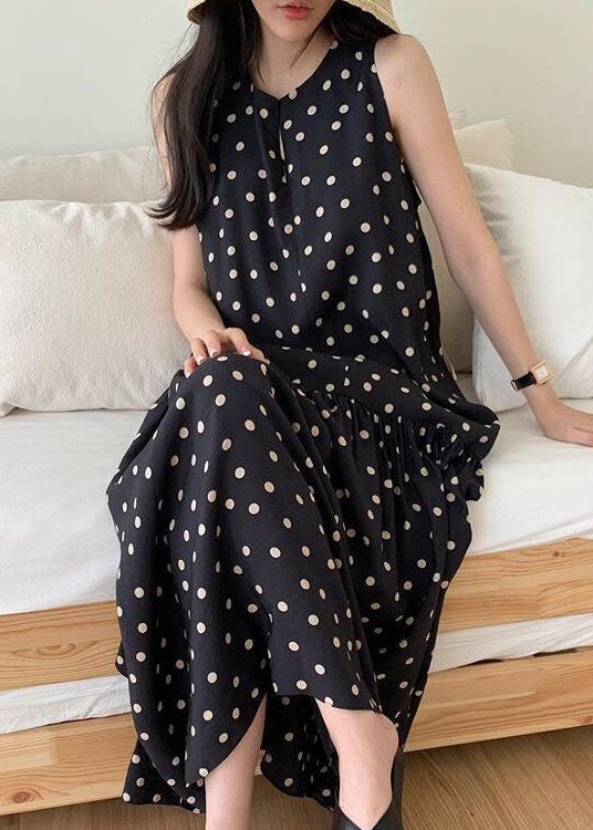 Modern Black Patchwork Dot Ankle Dress Sleeveless