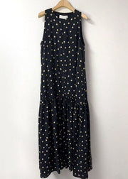 Modern Black Patchwork Dot Ankle Dress Sleeveless