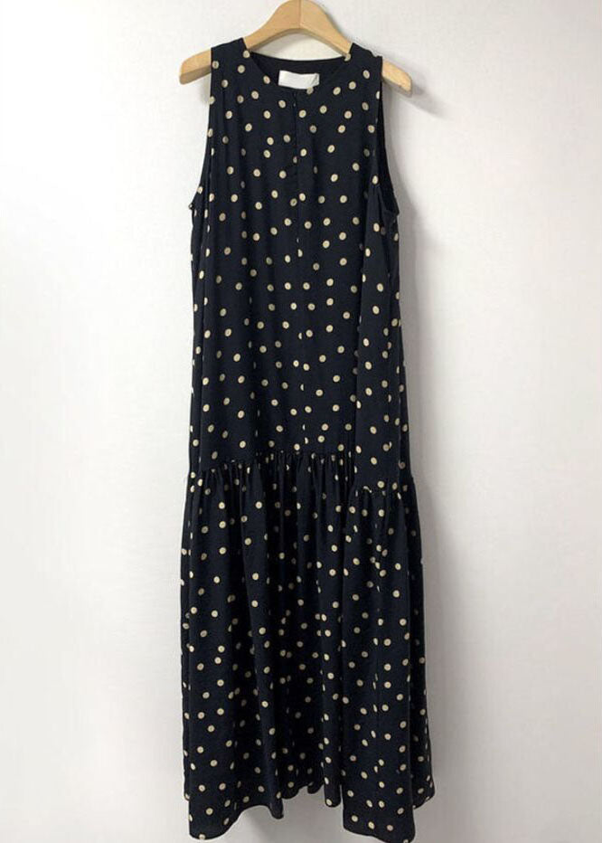 Modern Black Patchwork Dot Ankle Dress Sleeveless