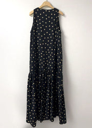 Modern Black Patchwork Dot Ankle Dress Sleeveless