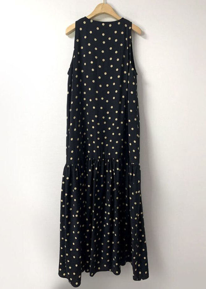 Modern Black Patchwork Dot Ankle Dress Sleeveless