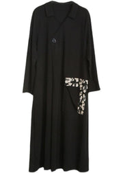 Modern Black Patchwork Print V Neck Pockets Fall Dresses - SooLinen