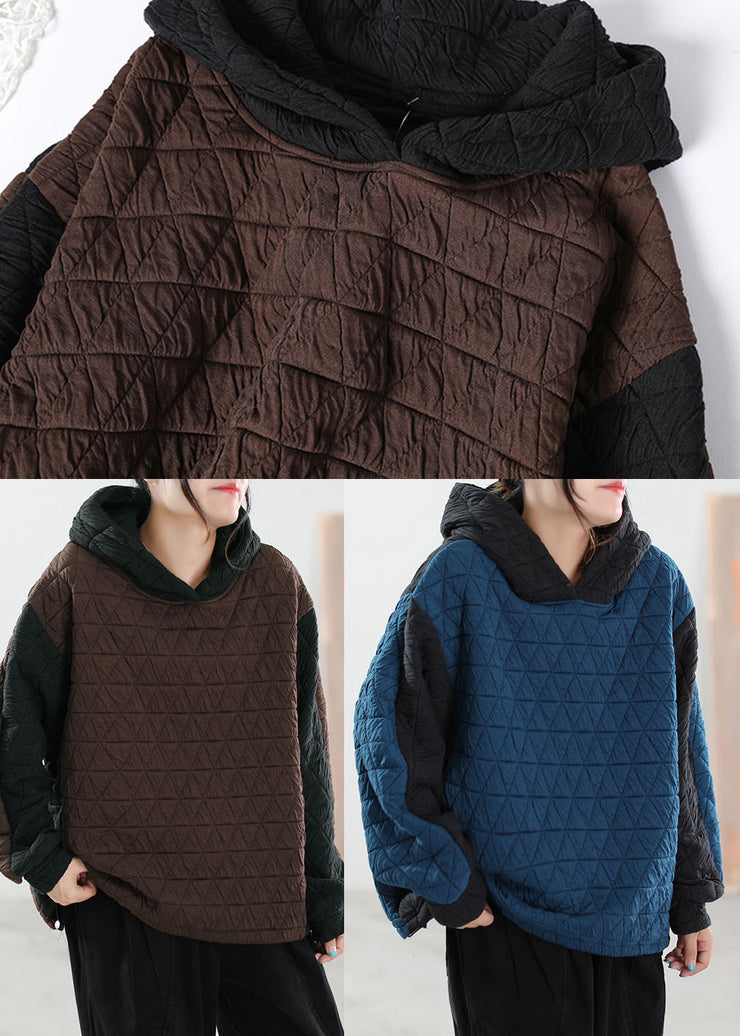 Modernes blaues Patchwork-Sweatshirt aus feiner Baumwolle mit Kapuze Winter