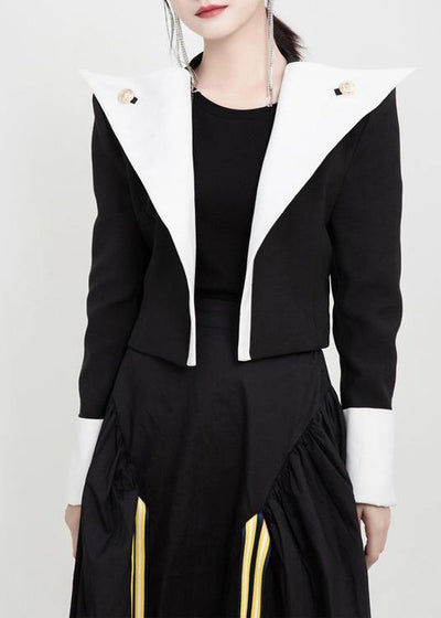 Modern Button decorated fine fall clothes black white patchwork color cotton jackets - SooLinen