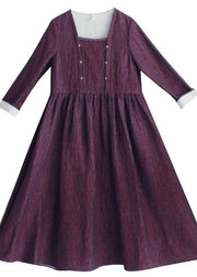 Modern Collar Wrinkled Spring dresses Tutorials Purple Dress - SooLinen
