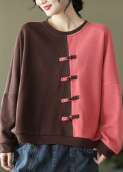 Moderne grüne Patchwork-Baumwoll-Sweatshirts Top Spring