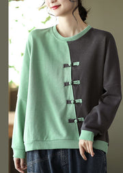 Moderne grüne Patchwork-Baumwoll-Sweatshirts Top Spring