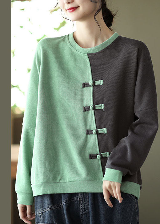 Moderne grüne Patchwork-Baumwoll-Sweatshirts Top Spring