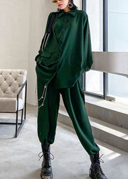 Modernes grünes asymmetrisches Design mit Peter Pan-Kragen und zweiteiligem Set