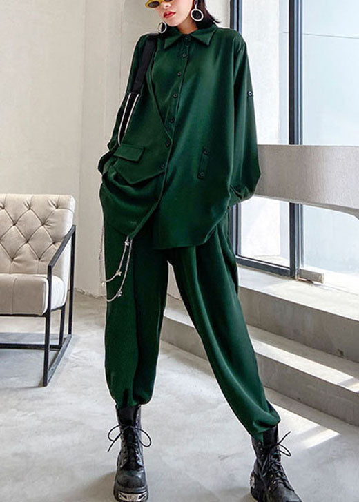 Modernes grünes asymmetrisches Design mit Peter Pan-Kragen und zweiteiligem Set