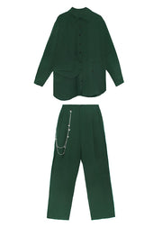 Modernes grünes asymmetrisches Design mit Peter Pan-Kragen und zweiteiligem Set