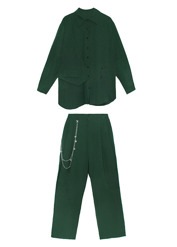 Modernes grünes asymmetrisches Design mit Peter Pan-Kragen und zweiteiligem Set