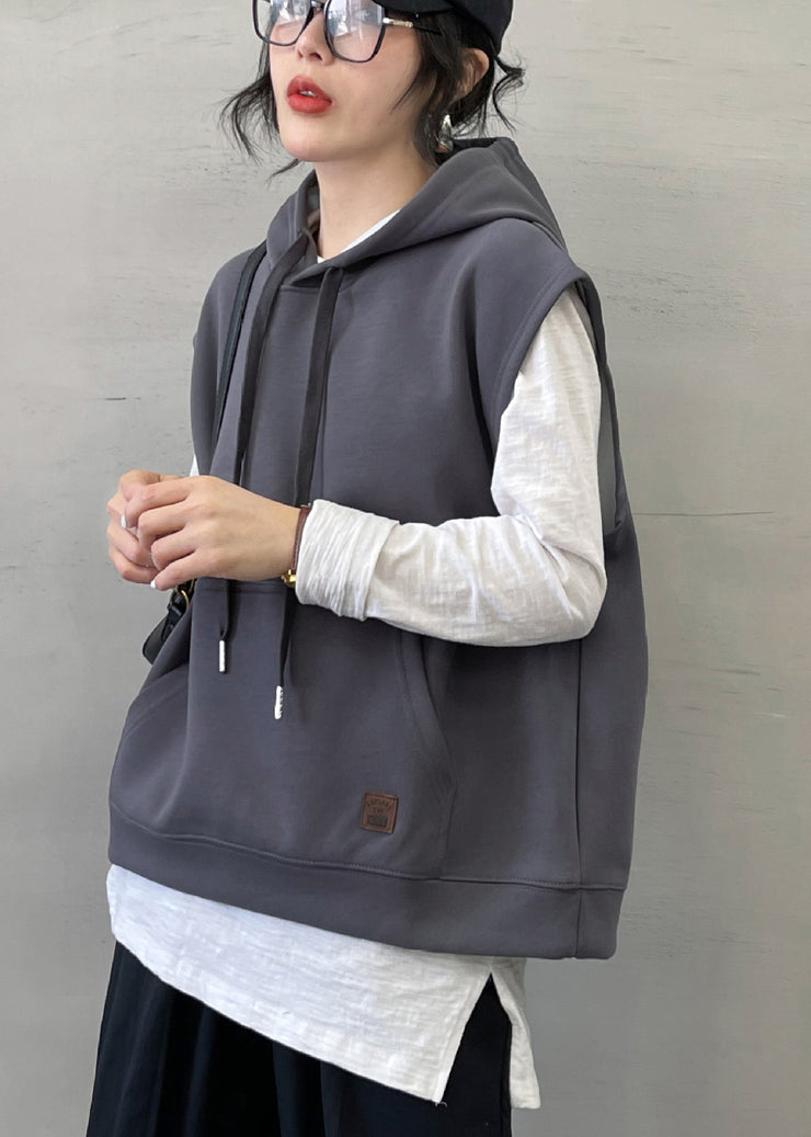 Modern Grey drawstring Cotton Pullover Vest Sleeveless