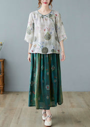Moderne hellgrüne O-Neck Print Bluse Spring Top