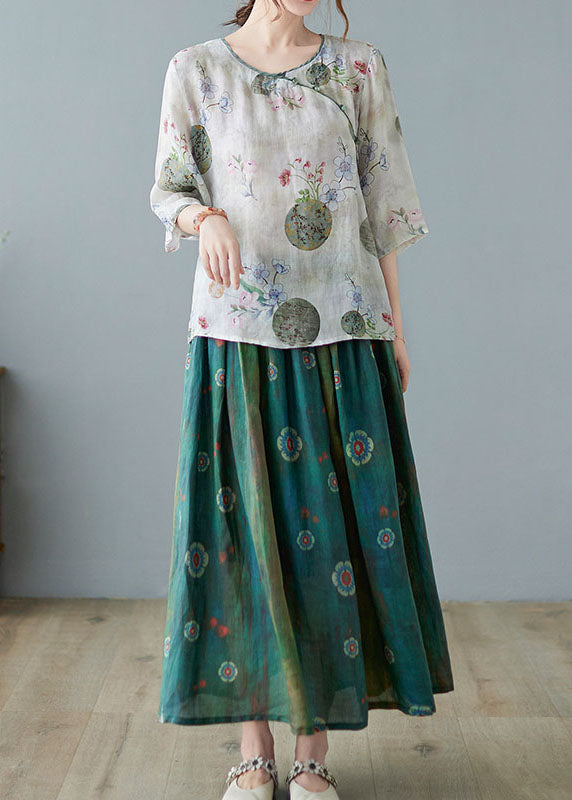 Moderne hellgrüne O-Neck Print Bluse Spring Top